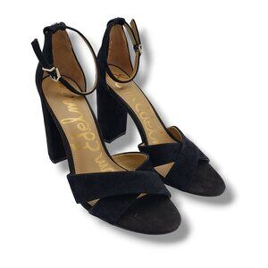 Sam Edelman Yancy Sandals Womens 9 Black Suede Ankle‎ Strap Block Heel